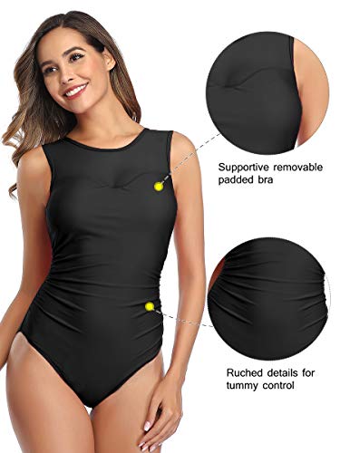 Summer Mae Damen Bademode Masche Schlankheits Badeanzug High Neck Bauchweg Einteilig Strandmode – Bild 3