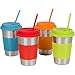 Kids and To-Go Stainless Steel Cups with Silicone Straws, 16 oz (1 Pint) - Set of 4