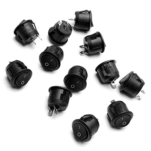 12 Pcs SPST Snap-in ON-Off 2 Pin Round Snap Rocker Boat Switch Black AC 250V 6A 125V 10A for Car Auto Boat Household Appliances by MXRS