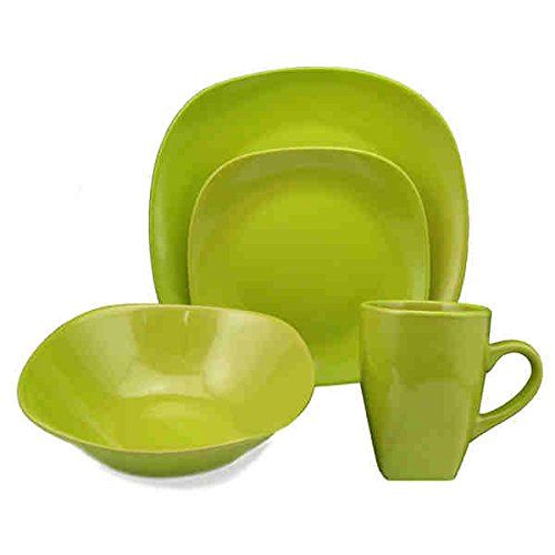 Lorren Home Trend LH205 'Green' 16-piece Square Stoneware Dinnerware Set