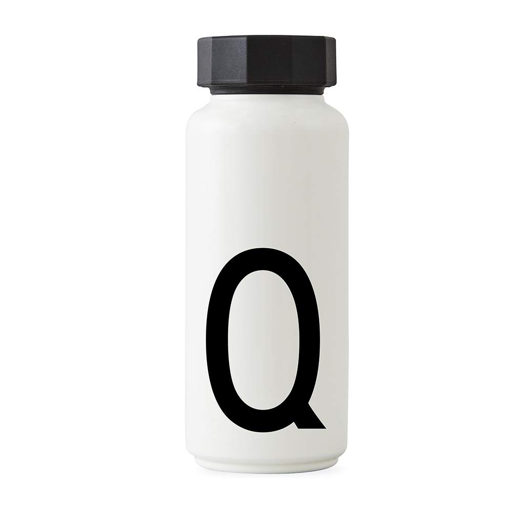 Design Letters Personal Thermo/Insulated Bottle (White) - Q - BPA-Free Double Walled Vacuum, Stainless Steel, Nordic Design, Keeps Cold for up to 24 Hrs/Hot up to 12 Hrs, 500 ml, Leak-Proof, 280 g.