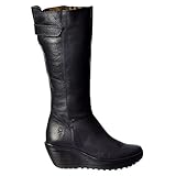 Fly London YOA Knee High Leather Winter Boot - Low Wedge Cleated Sole - Black, Dark Brown, Navy, Black Damani UK8 - EU41 - US10 - AU9 Navy Mousse