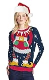 Faux Real - Women's Miss Claus Ugly Sweater Long Sleeve T-Shirt - Large