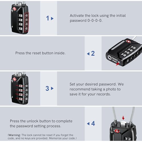 T Tersely TSA Luggage Locks,4-Digit Security Suitcase Locks,Combination Padlock for Suitcases Flexible Cable Travel Lock, TSA Approved Luggage Lock
