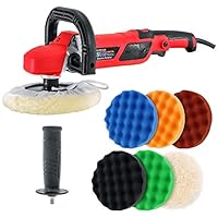 TCP Global 7" Professional High Performance Variable Speed Polisher with a 6 Pad Buffing and Polishing Kit - Includes 5-8" Waffle Foam & 1-8" Wool Grip Pads and a Pad Cleaning Spur