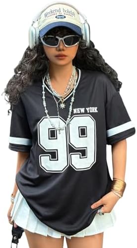 Verdusa Women's Oversized Leopard Y2K Jersey Shirts Number Graphic