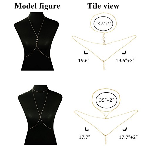 Finrezio Thin Sexy Gold Cross Body Belly Chains Necklace Jewelry for Women 4Pcs a Set (Style AA:8 pcs Body Belly Chain) - Thumbnail 5