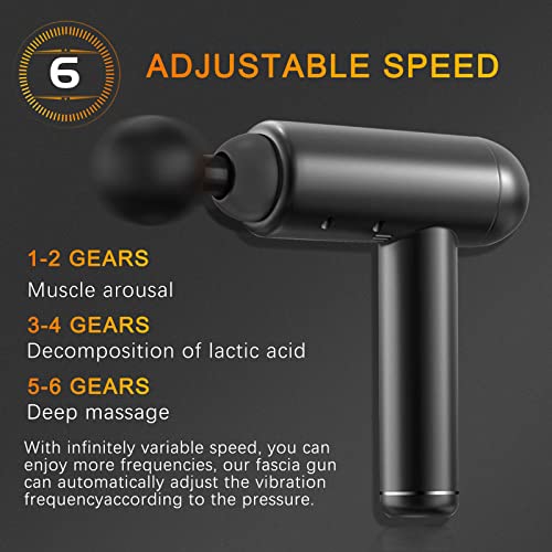 Deep Tissue Massage Gun, Deep Muscle Fascia Massager, CANHEAL Upgrade Hand-Shape Percussion Muscle Massage Gun with 6 Head Attachments/6 Speeds for Athletes Back Shoulder Muscle Soreness Recovery