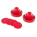 Home Standard Light Weight Air Hockey Red Replacement Pucks & Slider Pusher Goalies for Game Tables, Equipment, Accessories (2 Striker, 4 Puck Pack) by Super Z Outlet