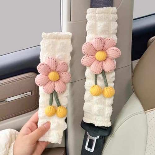 Zigihos Cute Flower Seat Belt Cover Pads, 2 Pcs & 4 Pcs Seatbelt Covers for Women Adults, Car Seat Strap Pads, Seatbelt Cushion (Pink,2)