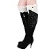 Tirain Women Knitted Flat Button Down Crochet Leg Warmers with Lace Trim FBA(White)