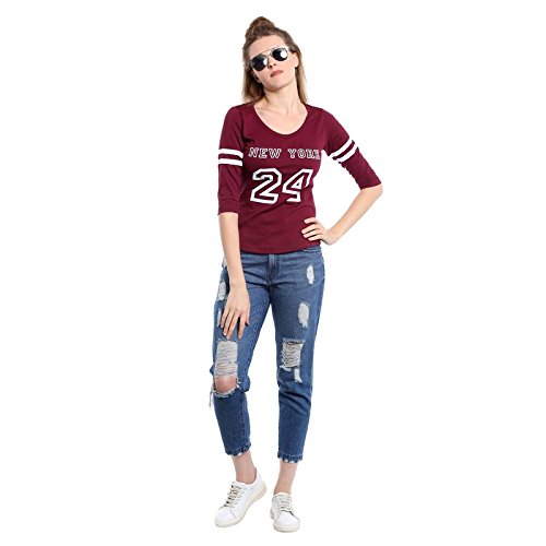 the dry state women's cotton burgundy new york full sleeves tshirt