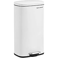 SONGMICS Trash Can with Lid, 8 Gallon Garbage Can, Stainless Steel Small Waste Bin with Step Pedal and Inner Bucket, Soft Clo