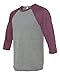 Bella + Canvas Unisex 3/4-Sleeve Baseball T-Shirt 2XL GRY/ MAROON TRB