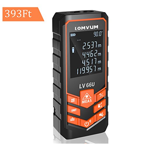 Lomvum Digital Laser Measurement - 393ft Laser Distance Meter Mute Function with Backlit LCD Screen, Single-distance Measurement, Continuous Measurement, Area, Pythagorean Modes