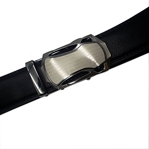 Longda Men's Genuine Leather Belt- Ratchet Black Dress Belt for Men with Automatic Buckle (LD-199ABlack M02)