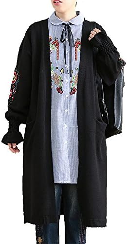 Duberess Women's Knitwear Oversized Sweater Loose Casual Cardigan With Embroidery (One Size, Black)