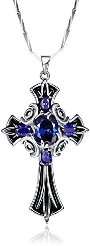 Yeinos Women's Vintage Style 925 Sterling Silver Simulated Blue Tanzanite Celtic Cross 18" Pendant Necklace Jewelry Gift for Birthday Mother's Day Christmas