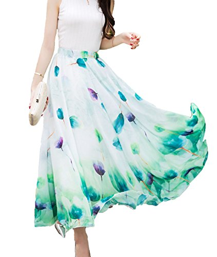 Afibi Women Full/Ankle Length Blending Maxi Chiffon Long Skirt Beach Skirt (XX-Large, Design P)