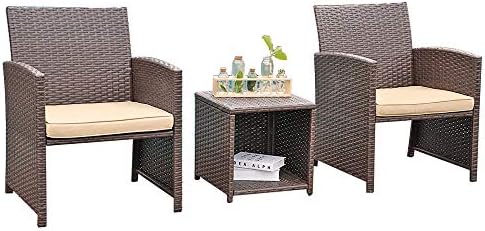 Oc Orange Casual Outdoor Garden 3 Pieces Brown Pe Rattan Wicker Patio Furniture Sets Side Table With Storage Function With Beige Seat Cushion Amazon Com Au Lawn Garden