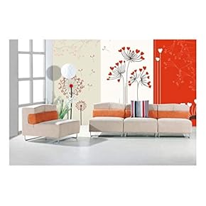 Fun Bright Orange Floral Dandelions with Hearts on a Striped Paneled Background - Wall Mural, Removable Sticker, Home Decor - 66x96 inches