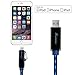 Foxnovo 2.6ft Blue Flowing EL Light 2-in-1 Lightning & Micro USB Sync Data Cable Charging Cord for Smartphones & Tablets - Black