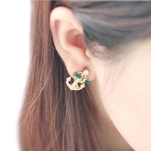 AIMTOPPY Women Fashion Crystal Rhinestone Sailor Anchor Ear Stud Earrings Gift (Gold)