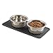mDesign Premium Quality Square Pet Food and Water Bowl Feeding Mat for Dogs and Cats, Waterproof Non-Slip Durable Silicone Placemat - Food Safe - Small, Linelle Collection - Black
