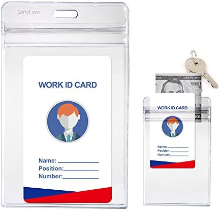 CarryLuxe Vinyl PVC Vertical ID Card Holder with Resealable Zip, 3.7 x 2.75 Inch Insert, Clear, 30 Pack