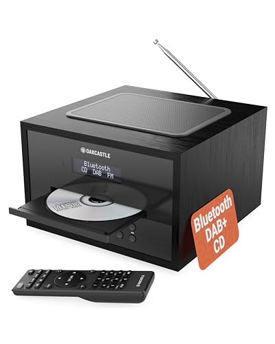 Mini HiFi CD Radio Dab+ | Bluetooth CD Player with 40W Speakers | Alarm Clock Radio with Dual Alarm, 99 Stations | USB, AUX, MP3 | Remote Control Included | Oakcastle DAB400