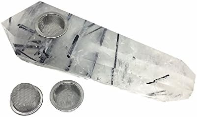 Yinglai Quartz with Black Tourmaline Natural Quartz Crystal Point Obelisk Gemstone Healing with 3PCS Metal Filters about 3.8-4.3 inches