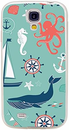 ChiChiC S4 Case,Samsung S4 Case,Galaxy S4 Case, Full Protective Case Slim Durable Soft TPU Cases Cover for Samsung Galaxy S4 Galaxy S IV,Navy Anchor Whale sea Horse Octopus