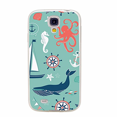 ChiChiC S4 Case,Samsung S4 Case,Galaxy S4 Case, Full Protective Case Slim Durable Soft TPU Cases Cover for Samsung Galaxy S4 Galaxy S IV,Navy Anchor Whale sea Horse Octopus