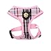 puppia Junior Over-The-Head Dog Harness Checkered Pattern No Choke No Pull Adjustable Chest Belt Walking Training for Small and Medium Dog, Medium, Pink