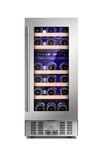 Joy-Pebble-Wine-Cooler-28-Bottle-Dual-Zone-Built-in-Wine-Cellar-with-Stainless-Steel-Double-Layer-Tempered-Glass-Door-and-Temperature-Memory-Function