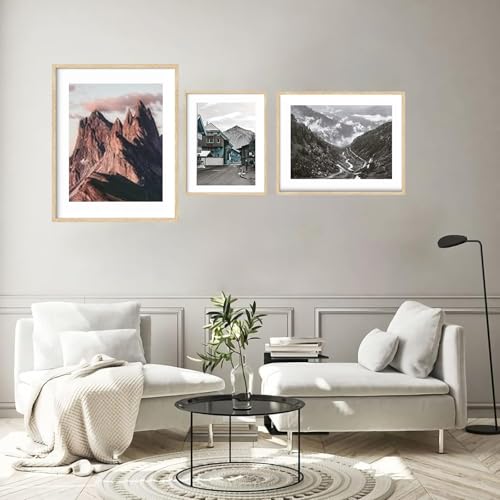 KOOPAO 3 Set of 16"x24" Oak Wood Picture Frames Natural Wood Color 16x24 in Poster Frame for Wall Art Decor, 16x24 inch Poster Photo Wooden Frames,Hang Horizontal and Vertical 40.8x61.2cm Art Picture