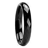 Black Ceramic Ring by CERAMIC GESTALT® - 4mm . Faceted Design. (Size 5 to 14).