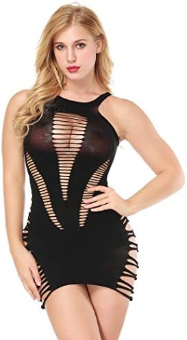 GuGio Womens Babydoll Hollow Fishnet Lingerie Mini Dress Tube Chemise Bodysuit