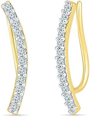 Ear Crawler Cuff Earrings In 10K Yellow Gold And Diamonds (0.40 CTTW)