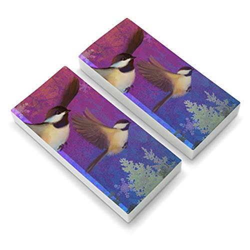 Christmas Holiday Chickadees Birds Eraser Set of 2