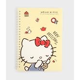 1 Pack, A5 Cute Kitty 7mm Lined Plastic Hardcover Spiral Notebook 5.7 x 8.2 Inches, 80 Sheets (Yellow)