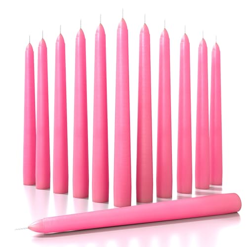 CANDWAX 20 cm Taper Candles Set of 12 - Dripless, Long Burning Dinner Candles - Perfect for Christmas or Household Use - Pink
