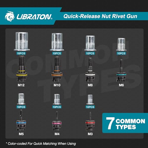 LIBRATON Rivet Nut Tool, 16" Rivnut Tool Kit, Manual Rivnut Gun with 7 Metric Interchangeable Chucks, 70 Rivet Nuts, Carrying Case, Release Nut Design