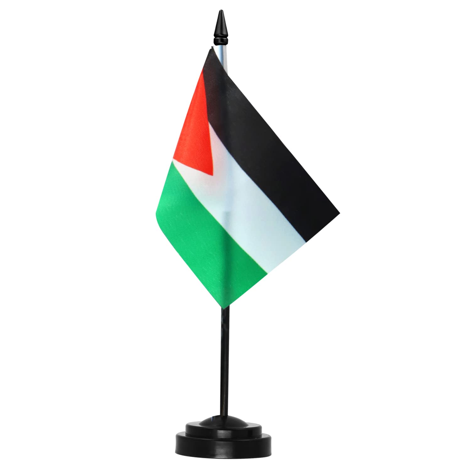 Anley Palestine Deluxe Desk Flag Set - 6 x 4 Inch Miniature Palestinian PS Desktop Flag with 12" Solid Pole - Vivid Color and Fade Resistant - Black Base and Spear Top