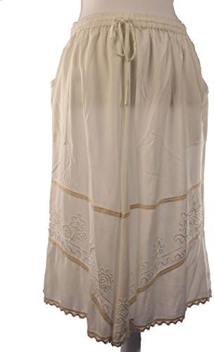 Women’s Broomstick Gypsy Embroidered Knee Length Short Skirt, One Size (White)