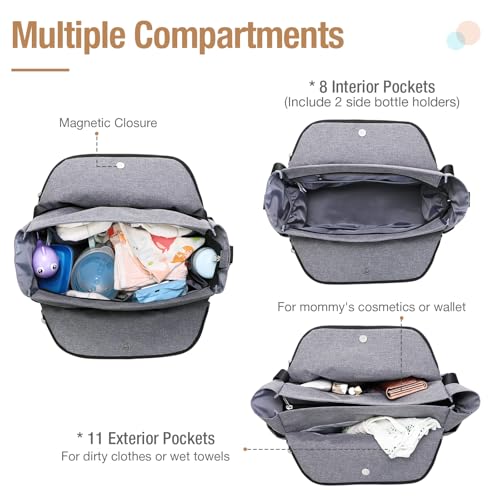 Lekebaby Baby Trolley Bag Baby Stroller Changing Bag Large Travel Storage Bags for Maternal Diapers Messenger with Hooks and Universal Strap