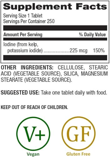 Natural Nutra Kelp Iodine Thyroid Support Supplement, Strengthens Immune System, and Regulates Metabolism, Vegan Sea Kelp, Non GMO, Atlantic Sourced Seaweed Extract, 225 mcg, 250 Tablets
