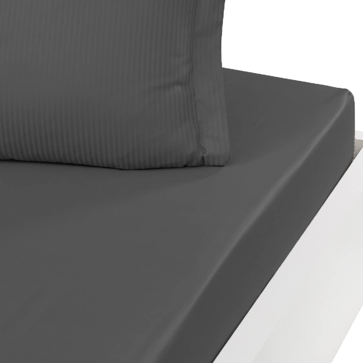 Sensei Maison Versalux Plain Cotton Satin Fitted Sheet 30 cm 160 x 200 cm Anthracite