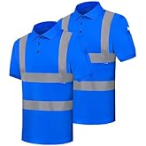 AK A-KSAFETY Hi-Vis Safety Polo Shirt with Reflective Strips, High Visibility Construction Work Shirt for Men