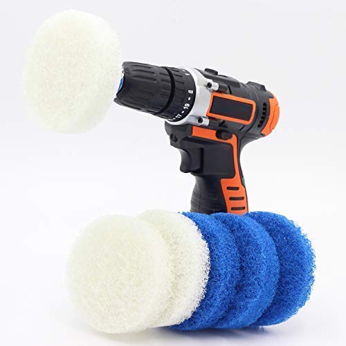 Cooptop Bathroom & Kitchen Cleaning Drill Brush Set - Power Scrub Pad Cleaning Kit - Power Scrubbing Drill Attachment - Cleaning Scouring Pads (Blue&White)